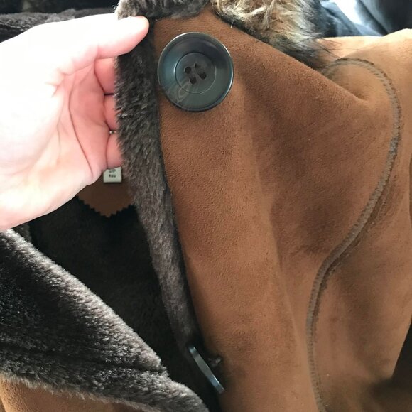 Tower by London Fog Coffee Brown Faux Small Women's Suede/Fur Hooded Coat - Picture 10 of 11